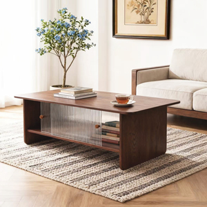 Modern Minimalist Coffee <b>Table</b> 47 Inch Rectangular With Storage Cabinet Glass Sliding Doors Living Room Furniture - Product Image 6
