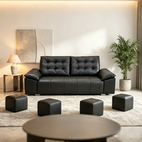 Canapé en cuir véritable rembourré avec éponge et ensemble d'ottomans carrés (4 pièces) pour salon, hôtel, appartement, salle de séjour, usage commercial - Collection 2026