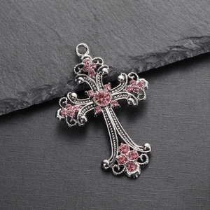 Dijes de Cruz con Pedrería, Rosario, Crucifijo, Aleación Plateada, Dije Religioso Gótico Grande para Niños, para Fabricación de Joyas <span class=keywords><strong>DIY</strong></span> - Product Image 5
