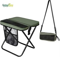 Tabouret de camping pliable portable avec sac à dos, double poches de rangement, cadre léger en acier inoxydable, résistant à l'eau pour