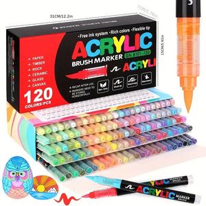 ปากกาอะคริลิค 120 สี, ปากกาอะคริลิคหัวพู่กันนุ่ม, ปากกาอะคริลิคกันน้ำแห้งเร็วสำหรับวาดภาพ - Product Image 1