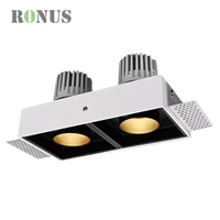 Spot encastré rectangulaire sans cadre réglable à double tête LED 12W*2 noir COB