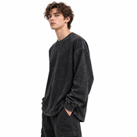 T-shirt à manches longues personnalisé 230 GSM en coton épais 100 % délavé, col rond vintage vieilli, streetwear, vente en gros OEM pour hommes