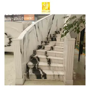 Natural Stone Modern Polished Panda White Tiles Design Floors Steps Slab Marble Stair Treads