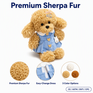 Peluche Kawaii Bouclée en Sherpa, Poodle avec Robe Amovible et Boutons Ours, Pince à Cheveux, Chien en Peluche, Cadeau Personnalisé OEM ODM pour Enfants - Product Image 2