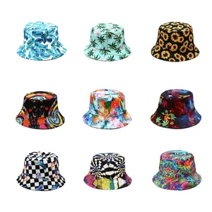 Nouveau chapeau seau double face imprimé plante ins, géométrique, multi-style, pare-soleil ins fashion, bons chapeaux seau