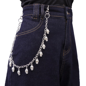 Chaîne de taille en métal avec pendentif crâne, accessoire unisexe pour Halloween, chaîne de corps simple couche en argent tibétain, mode adulte - Product Image 1