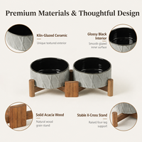 Gamelle surélevée en céramique OEM avec support en bois, double gamelle pour nourriture et eau, protection du cou, antidérapante, pour chiens et chats