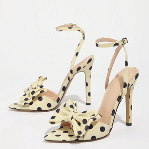 Ladies' High Top Pointed Toe Slip-On High-heeled <b>Sandals</b> with Polka Dots and Delicate Bows Sexy Autumn Outdoor Ultra High Heel - Product Image 4