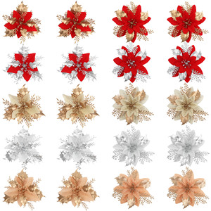 Guanyi <b>Artificial</b> Christmas Flowers Silk <b>Poinsettia</b> Decorations For Tree Wreath Home Holiday Decor 12pcs Assorted Colors - Product Image 5