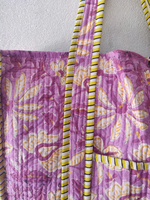 Tas Tote Katun Cetak Blok Tangan, Tas Belanja Berlapis, Tas Jinjing Ramah Lingkungan yang Dapat Digunakan Kembali untuk Wanita