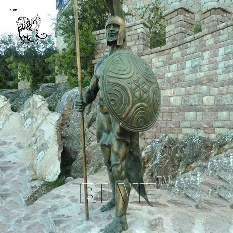 BLVE शहरी वर्ग परिदृश्य सजावट के साथ जीवन आकार कांस्य रोमन सैनिक तलवार और Hoplite शील्ड प्रतिमा