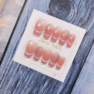 175 <span class=keywords><strong>Faux</strong></span> Ongles Français Faits Main à Presser, Effet Œil de Chat Rose avec Strass, Qualité Supérieure, pour Nail Art - Product Image 1