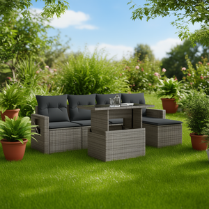 Conjunto de Sofá de Jardín de Ratán Gris de 4 Plazas, Muebles de Exterior Resistentes a la Intemperie, Diseño Contemporáneo - Product Image 2