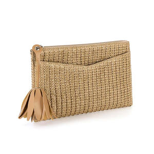 Style bohème Vintage été plage décontracté Boho <span class=keywords><strong>paille</strong></span> soirée <span class=keywords><strong>pochette</strong></span> élégante quotidienne gland tressé fermeture éclair <span class=keywords><strong>pochette</strong></span> - Product Image 3