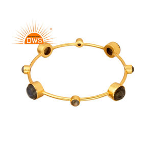 Labradorite Gemstone Bangle Shiny 14 Karat Gold Plated Brass Trending Fashion Bangle Jewelry Manufacturer - Product Image 1