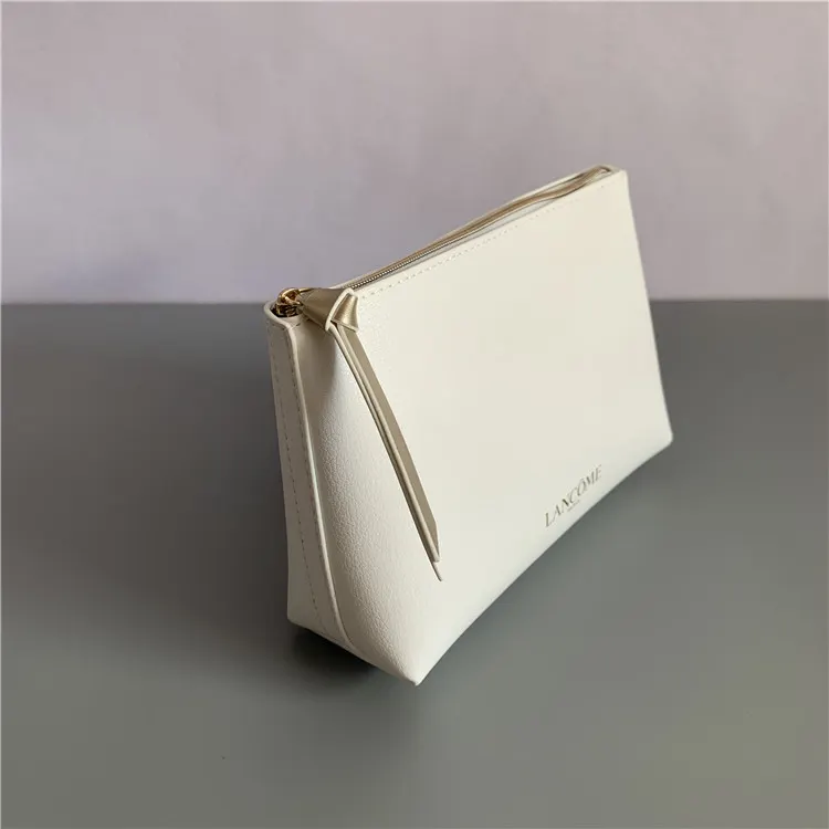Vintage Fashion Brand Promotion Gift White PU leather Pouch Customized Private Label Triangle Cosmetic Bag