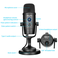 Microphone de studio d'enregistrement professionnel BOYA BY-PM500, microphone à condensateur USB de bureau avec support pour podcasting, jeux, vlogging