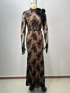 Abito da sera a sirena elegante in pizzo con collo alto, floreale 3D e perle, di lusso, di tendenza 2026, per <span class=keywords><strong>invitati</strong></span> a matrimoni e feste, personalizzabile, all'ingrosso - Product Image 2