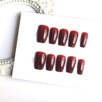 Grandes Faux Ongles Carrés Rouges de Luxe à Presser pour Femme, Pièces d'Art Ongulaire, Patchs de Noël, Nouvel An, Mariage, Vente en Gros Usine