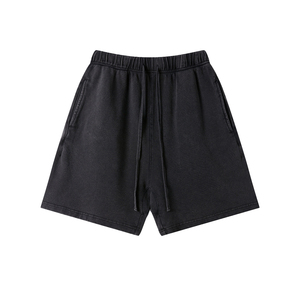 Acid Washed Streetwear Drawstring Shorts Men 100% Cotton Loose Fit Solid Color Heavyweight Custom Logo Casual Shorts - Product Image 4