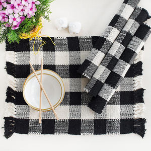 Vente en gros de napperons élégants à franges bohème, vente à chaud, rotin tissé, papier imperméable et tissu de dentelle pour les mariages, style à carreaux - Product Image 5