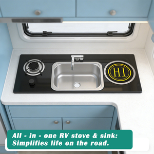 Combo de Cocina Todo en Uno para RV, Zona de Cocción Doble, Fregadero Integrado, Resistente a Impactos, para <span class=keywords><strong>Autocaravanas</strong></span>, Barcos, Cocina Integrada para RV, JDA - Product Image 3