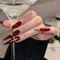 Ongles à presser extra longs style stiletto, rose vif, en acrylique 3D, couverture complète, motifs réutilisables, faux ongles avec colle