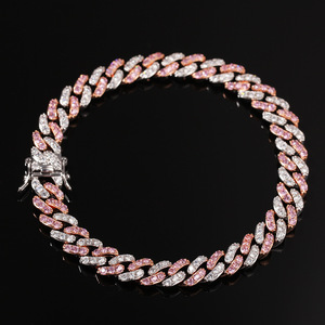 Cadena Cubana con Circonitas Rosadas, Estilo Moderno, Personalizada, Hip-Hop, de Alta Gama, Unisex, Pulsera y Collar - Product Image 3