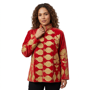 Sujani Reversible Velvet Cotton Eco-Friendly Floral <b>Pattern</b> Winter <b>Jacket</b> Custom Logo <b>Quilted</b> Varsity/Bohemian Style Regular - Product Image 1