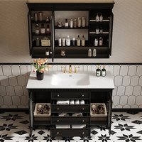 Meuble-lavabo de salle de bain rétro français à évier unique, personnalisable de 36 à 92 pouces, meuble-lavabo autoportant pour salles de bain rétro avec armoire miroir