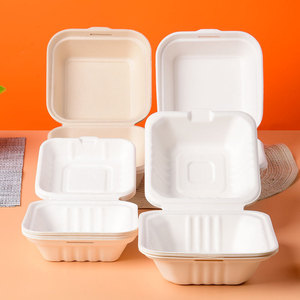 Boîte à emporter biodégradable, conteneur alimentaire en pulpe avec couvercle pour gâteau, bento, hamburger, boîte à lunch jetable résistante à la chaleur, 500 pièces - Product Image 1