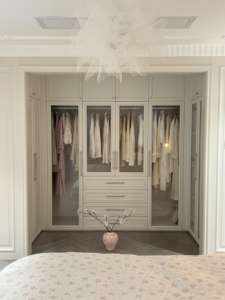 Premium <b>White</b> French Cream Glass <b>Wardrobe</b> Chic for Cloakroom and Apartment Use - Product Image 2