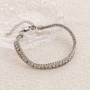 Bracelet en acier inoxydable plaqué or 18 carats avec fermoir en zircon, chaîne creuse, bijoux géométriques tendance pour femmes - Product Image 4