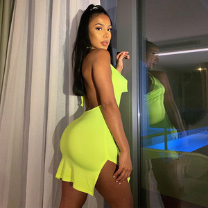 2022 Sommer Einfarbige INS Mode rücken freies offenes Kleid sexy Mädchen