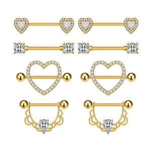 4 пары/набор из нержавеющей стали, 14 г, золотые кольца для сосков, кольца для пирсинга, пирсинг, ювелирные изделия для пирсинга, штанга, циркон, кольца для женщин