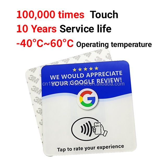 Customized Logo Printing 100MM 25MM NFC Tag NFC Social Media Acrylic Card Waterproof Epoxy Google Review Nfc Pvc Card