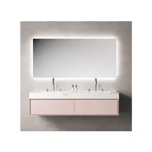 Tocador de baño de lujo, lavamanos moderno, impermeable, armario de 60 pulgadas, flotante, doble lavabo