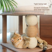 Tempat Tidur Kucing, Tiang Garukan, dan Mainan Tali Jute All-in-one dengan Bola Garukan, Gaya Pedesaan, Model Pohon Kucing