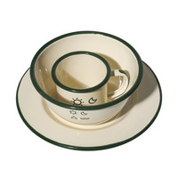 Vente en gros d'usine logo personnalisé ménage cuisine bord roulant bols en métal assiettes vaisselle vaisselle assiette en émail ensemble de tasse