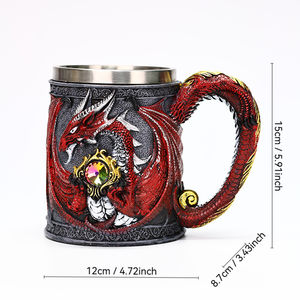 Chope à bière Dragon Ailé Diamantée, style médiéval, personnalisée, rétro, avec relief 3D, en acier inoxydable, pour la maison, le bar, le pub, ou comme cadeau - Product Image 2