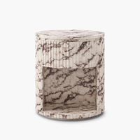 Table d'appoint moderne en travertin Emperador, cylindre cannelé avec poignée dorée, tiroir, table d'appoint pour hôtel, vente en gros, OEM, sur mesure.