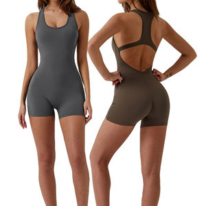 Vente en gros OEM vêtements de sport pour le fitness à dos en V <span class=keywords><strong>combinaison</strong></span> courte pour femme <span class=keywords><strong>combinaison</strong></span> d'entraînement athlétique sans manches et dos nu - Product Image 1