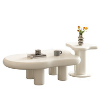 Ensemble de tables basses de salon créatives en pierre de luxe, design nuage blanc crème moderne