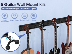Support mural pour <span class=keywords><strong>guitare</strong></span>, support d'affichage mural multi-têtes, support pour 5 violons, crochet pour ukulélé, supports pour guitares - Product Image 3