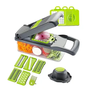 Meilleure vente sur Amazon Gadgets de cuisine 12 en 1 manuel multifonctionnel facile à utiliser hachoir à légumes avec boîte de rangement