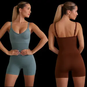 Vrouwen Ronde Hals Unitard Gym Fitness Pak Fitness Gym Yoga Jumpsuit Eendelig Workout Set