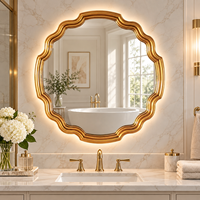 Miroir mural LED vintage à bords festonnés avec rétroéclairage 3 couleurs, cadre décoratif or ou argent pour salle de bain et entrée