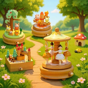 Carillon in Legno a Forma di Giostra con Animali, Giocattolo Musicale a Carica Manuale, Scatola Regalo con <span class=keywords><strong>Musica</strong></span>, Design Adorabile <span class=keywords><strong>per</strong></span> Bambini e Decorazione Casa - Product Image 3