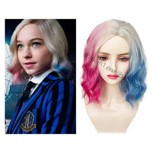 Perruque Courte Ondulée Bob Ombrée Bleu <span class=keywords><strong>Rose</strong></span> pour Cosplay de la Personnage Enid Sinclair de la Série TV Wednesday - Vente Flash - Product Image 5